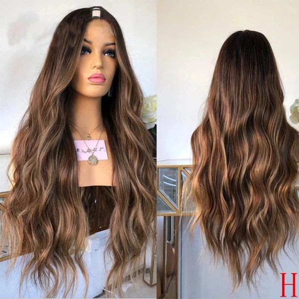 HOMPLOS DE CASTNUT Rubia Body Wave V Part Wig Remy 100% Human Human Wavy ondulada Ombre Ombre Brown Full U Wigs 30 pulgadas Máquina completa Hecha