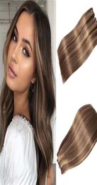 Destacados Tejido de cabello humano Color piano 4 mezclado con 27 Extensiones de trama peruanas vírgenes Slik Paquetes rectos 25765122048