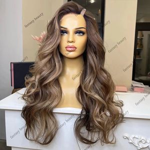 Destacados marrón ceniza claro Rubio V parte pelucas Ombre cabello humano onda suelta sin pegamento 1x4 lado parte U forma peluca extremo completo 250 densidad