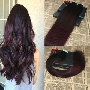 Faits saillants bande de vrais cheveux humains Remy sur les Extensions de cheveux Ombre # 1B/99J Balayage bande de trame de peau Invisible dans les Extensions 100g/40 pièces