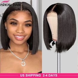 Hoogtepunten Straight Bob 4/27 T Lace Sluiting Menselijk Haar Pruiken Braziliaanse 13x1 Ougber Natuurlijke Zwarte Kleur Menselijk Haar Kant Front Pruiken Pre-pluked