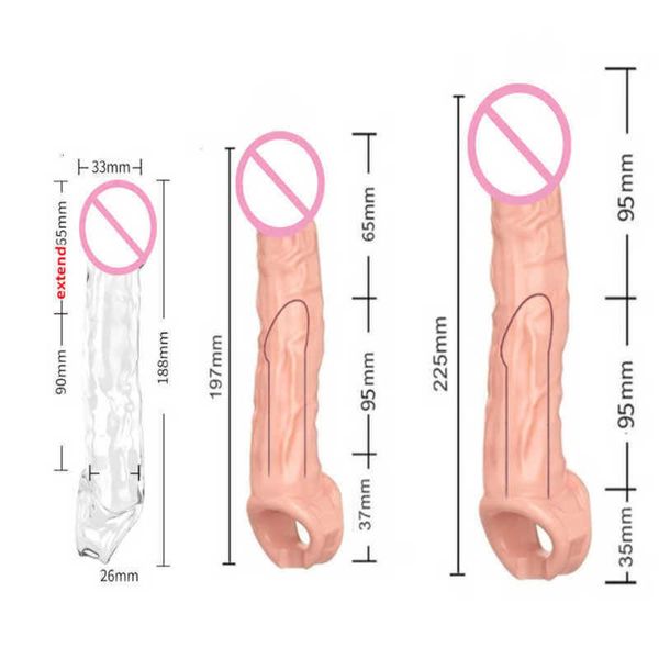 Manchon d'extension de pénis en Silicone hautement élastique, godes réutilisables retardent l'agrandissement de l'éjaculation pour les hommes