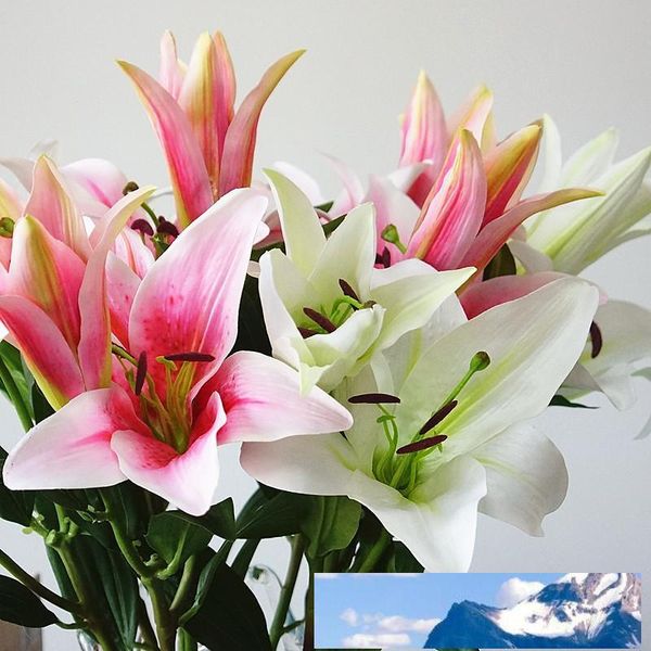 Recommande fortement fleur de lys platic fleurs artificielles pour la décoration de table à la maison blanc flores artificiais fausse fleur