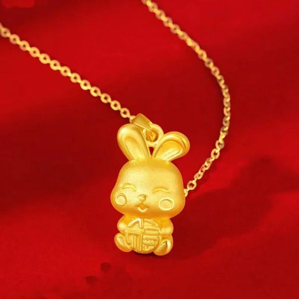 Haut-qualité 24k Gold Lucky Rabbit Pendant 999 Couper petit collier AU750 Tempérament Clicule Chaîne Femme Bijoux Gift 240422