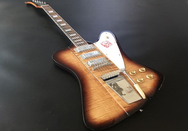 Guitare électrique Firebird 6 cordes double face à rayures de tigre, matériel argenté de haute qualité avec trois micros, pos réel 4521995