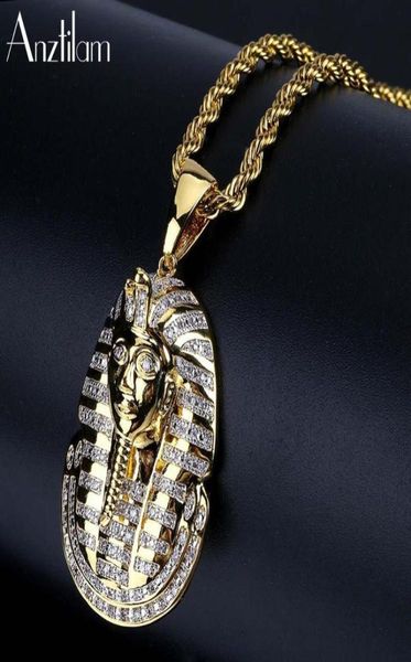 Hip Hop Hip Hop Iced Out Egyptian Pharaon Pendant Colliers Gold Silver Color Long Link Chains pour hommes bijoux2628386