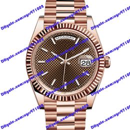 Montre pour hommes de haute qualité 2813 montre mécanique automatique m228235 40mm cadran à grille marron luxe montre-bracelet en or rose 18 carats affichage hebdomadaire 228238 montres en verre saphir