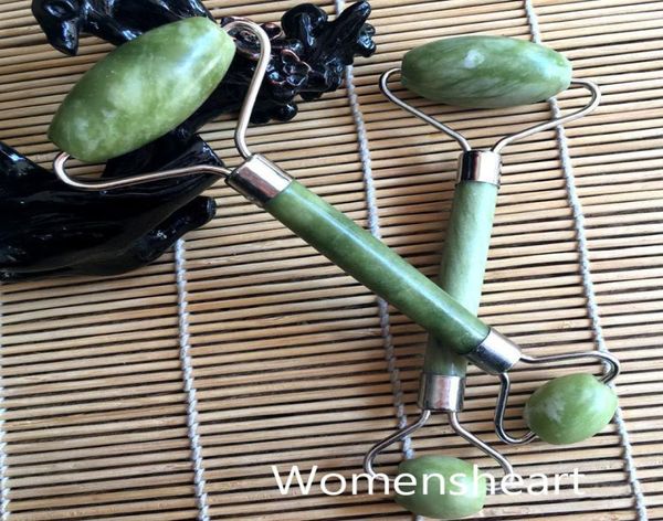 Massage au rouleau de jade naturel de haute qualité Deux couleurs de métal pour le visage Jade naturel Lifting du visage Massage Outils de beauté en jade epacket7046337