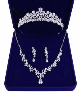 Haute qualité nouvelle mariée couronne diadème trois pièces zircon collier boucles d'oreilles princesse anniversaire mariage avec accessoires féminins cadeau3376395