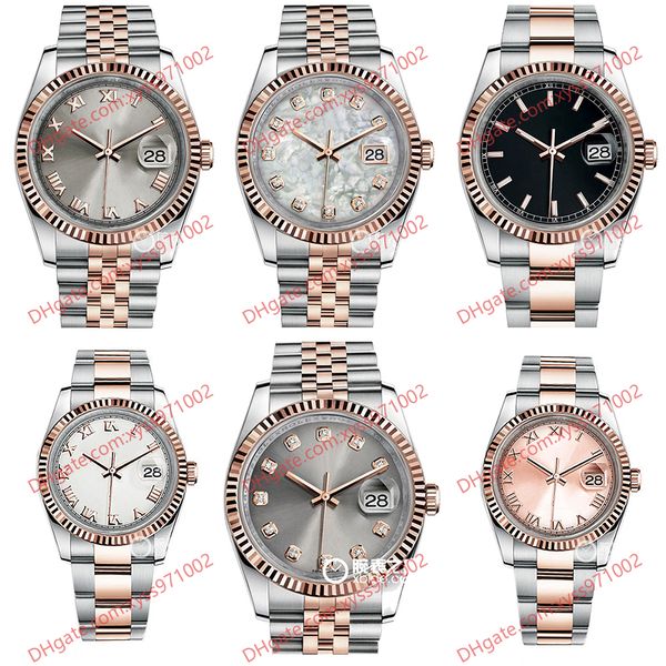 Montre de haute qualité 2813 montres mécaniques automatiques pour femmes 36 mm cadran en argent avec diamants 116231 bracelet en or rose montre-bracelet rose verre saphir noir 116203 montre pour hommes