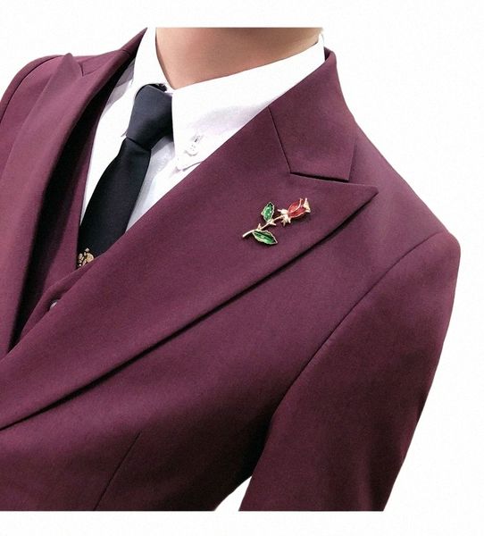 Haute qualité Vin Rouge Hommes Blazer Slim Fit Casual Style Britannique Messieurs Costume Veste Hommes De Mariage Tuxedo Busin Dr Blazer Hommes 14IX #