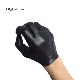 Highshine Ongevoerde polsknop Een heel stuk schapenleer Touchscreen Winterhandschoenen voor heren Zwart en bruin LJ201221174i