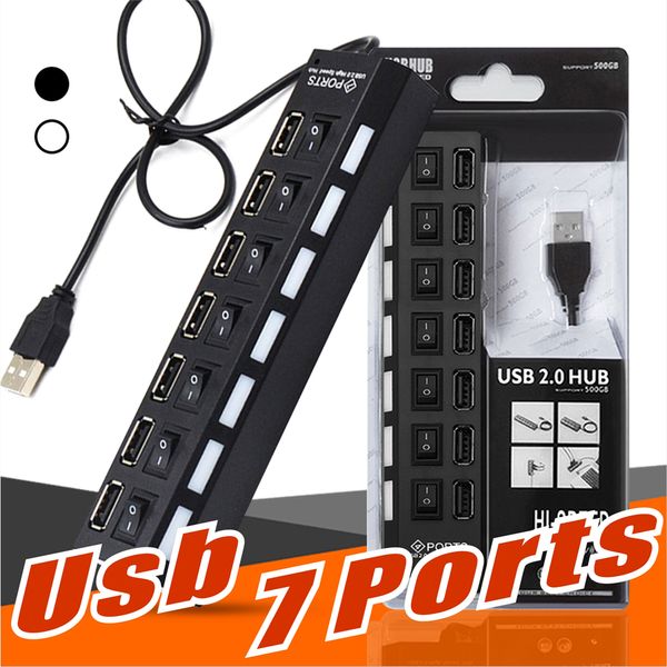 Répartiteur de ligne d'extension USB 7 ports de haute qualité, hispeed usb2 0 480 mb/s, ports hub USB compatibles avec USB 1 1 1 0 pour ordinateur PC