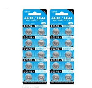 Alta calidad LR44 1.5V Batería de litio 165mAh Li-ion Botón de celda AG13 A76 SR44 1.5 Voltios Baterías alcalinas de moneda Liion para reloj de cuarzo Juguete de control remoto de coche inteligente