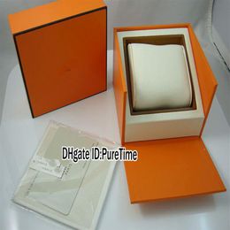 Hight Quality Orange Watch Box Whole Original Mens Womens Watch Box Avec Certificat Carte Cadeau Sacs En Papier H Box Puretime278L