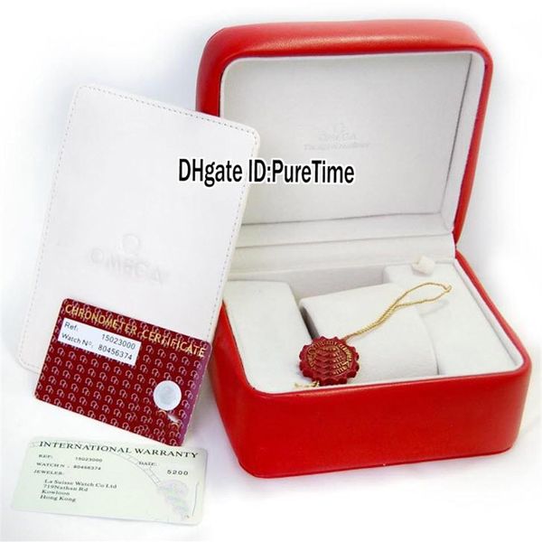 Boîte de montre en cuir rouge de haute qualité montres entières pour hommes femmes boîte d'origine certificat carte cadeau sacs en papier OMBOX carré pour P296a