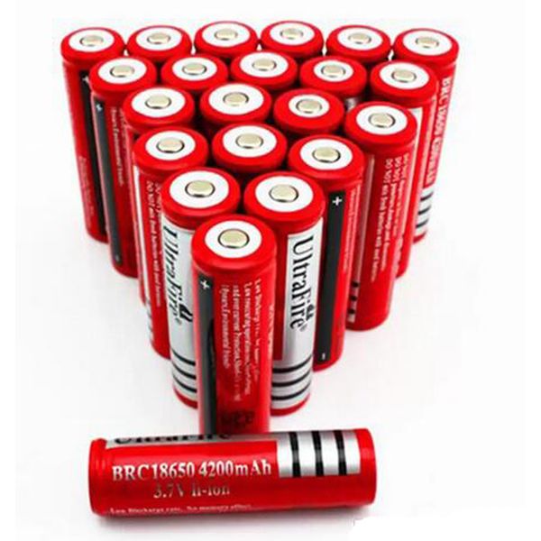 Batteries au lithium UltraFire BRC 18650 de haute qualité 4200 mAh 3,7 V 2 A batterie rechargeable rouge Li-ion Bateria adaptée pour lampe de poche électronique LED appareil photo numérique
