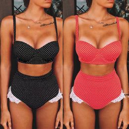 Set di biancheria intima imbottita da donna a vita alta Set reggiseno push-up con stampa a pois Costume da bagno femminile intimo estivo adatto alla pelle Hot Y200708