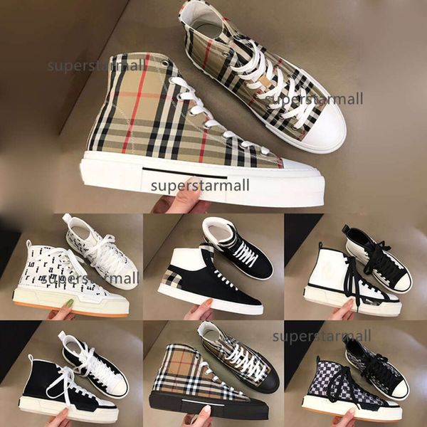 Hightop Toile Chaussures Femmes Hommes Casual Chaussures Designer Baskets À Carreaux Respirant Maille Baskets Confortables Rétro Lettre Motif Mode Couple burberyity