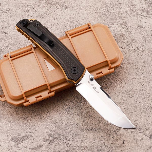 HIGO II 002 Cuchillo plegable de gama alta VG10 Hoja de punto de caída de trefilado TC4 Titanio con mango de fibra de carbono Cojinete de bolas EDC Navajas de bolsillo