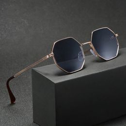 Higodoy Polygon zonnebril Men Vintage Octagon Metal For Women Luxury Brand Goggle Sun Glasses Ladies Gafas de Sol 240417