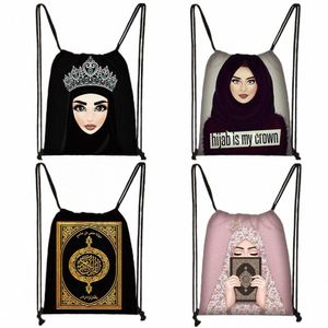 Hijab face musulman islamic gril yeux sac à cordon femmes fi de rangement sac shop shot adolescent filles bookbag 35x55cm t64p #