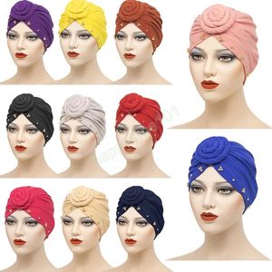 Hijab nudo bufanda dama sombrero africano color sólido cuentas headwraps hijabs nacional musulmanes mujeres turbante diadema bandanas quimio tapa