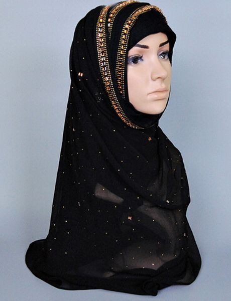 Hijab écharpe paillettes cristal musulman Turban châle soie comme des écharpes pour les femmes livraison gratuite