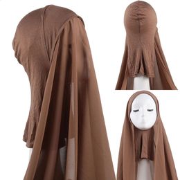 Hijab met kap bevestigd nekhoes tulband onderdoek Hijab motorkap voor dames dames moslim mode hoofddoek hoofddoeken Islam 240301