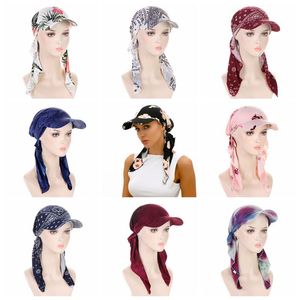 Hijab Wrap Tulband Bandana Hoeden Baseball Caps Mode Zomer Sjaal Bloem Gebogen Hoed Pruiken Doo Durag Biker Headwrap Piraat Hoeden Hoofddeksels Hoofddeksel Motorkap BC804