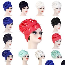 Hijabs 2021 Flores de moda Turbante musulmán Color sólido Mujer india Wrap Head Hijab Caps Listo para usar Hijabs interiores Bonnet 853 R2 Drop Dhq8O