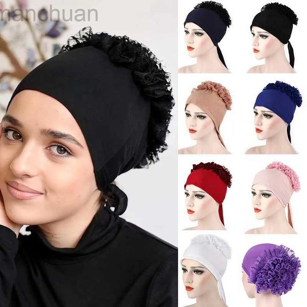 Hijabs 2024 Nouveaux femmes de mode musulmane Hijab Scarf Stretch Turban Bonnet Tie Back Volumizer souligner le bandeau Indian Wrap Headwrap D240425