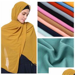 Hijabs 39 colores sólidos muselina hijab velo de gasa para mujer moda burbuja pañuelo en la cabeza islam malayo indonesio mujeres turbante chales gota d dhr1k
