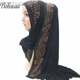 Hijabs Bohowaii Diamonds Jersey Hijab Scarpe Maslim Fashion Turban Femme Musulman Africain Head Wraps Arab Turkish Hijabs For Women D240425
