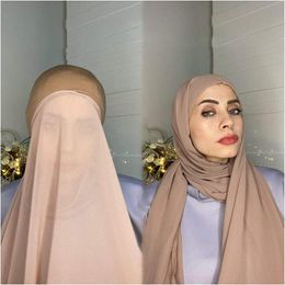 Hijabs bubble zware chiffon hijab met motorkap elastisch touw gratis gebruiksstijl gratis gebruik solider kleuren sjaals voor moslimvrouwen 230412