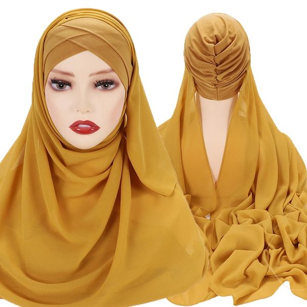 Bufanda Hijab de gasa Hijabs con gorras de Jersey cruzadas diseño de marca de capó bufanda musulmana