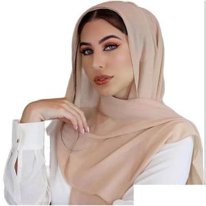 Hijaabs Chiffon Sjaal Dames Pure Kleuren Sjaals Effen Kleur Sjaal Hoofdband Voor Vrouw Eenvoudige Moslim 16 230509 Drop Levering Mode Acce Dhwor