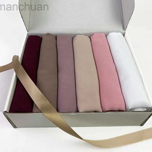 Hijabs aangepaste cadeaubox hijab moslimvrouwen bubbel chiffon stevige hoofd sjaal islamitische dames sjaal en wikkel vrouwelijke foulard hijab stola d240425