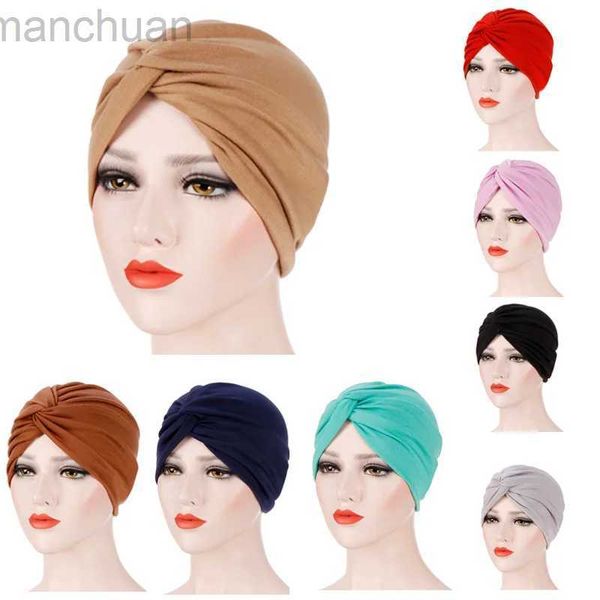 Hijabs Couleur solide élastique pré-attachée Hijab Wrap Head Scarf Scarfs Muslim Turban Bonnet Fomen Inner Hat Fashion Femme Turbantes Caps D240425