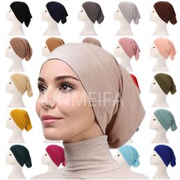 Hijabs mode musulman Hijab casquettes solide sous-écharpe femmes voile Modal coton écharpe Turbans tête femmes chapeau islamique 230823
