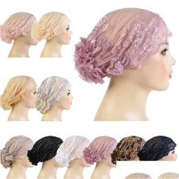 Hijabs Mode Nouvelle Dentelle Fleur Underscarf Bonnet Chapeau Femmes Musulman Intérieur Hijab Chemo Cap Perte De Cheveux Foulard Bonnets Wrap Turbante Mu Dhgop