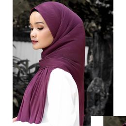 Hijabs Plié Foulard Musulman Accessoires De Mode Femmes Bouclés En Mousseline De Soie Solide Couleur 230512 Livraison Directe Chapeaux Foulards Gants Wraps Dhbfl