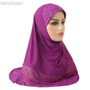Hijabs H078 Big Girls Adults Soft Net Two-couers Muslim Scarf Islamic Hijab Hat Amira Pull on Headwrap Beautiful 10 ans Fille Scarf D240425