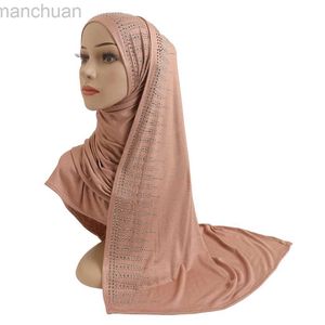 Hijabs H203 Hoge kwaliteit Soft Cotton Jersey Scarf met stenen Modale hoofddoek Dames hijab Islamitische vrouwelijke sjaal Lady Bonnet Headwrap D240425