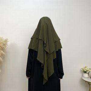 Hijabs Hijab Écharpe Deux Couches Long Khimar Musulman Ramadan Mode Femmes Headcover Dubaï Turc En Mousseline De Soie Jersey Hijabs Islamique Vêtements 230609