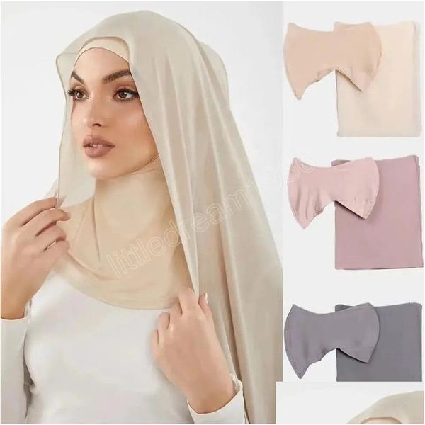 Hijabs Instant Mousseline de soie Hijab Musulman Écharpe intérieure Bandeau Femmes Cap Bonnet Long Châle avec Jersey Underscarf Cou ER Headwraps Drop Del Dhvil