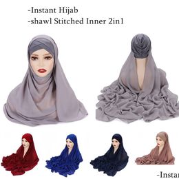 Hijaabs Instant Hoofddoek Chiffon Sjaal Genaaid Binnenhoed Comfortabele Moslim Dames Islamitisch Ondergoed 175X70Cm 230512 Drop Delivery Fashio Dhbqz