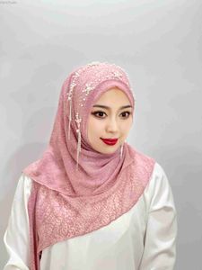 Hijabs islamitische bloemen Tassel HaJab Abaya HaJab kralen bladeren Textuur hijab dames sjaal moslim hoofdband hijab instant sjaal Turkije D240425