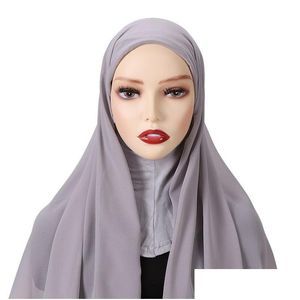 Hijaabs Kant Jersey Instant Hijab Solider Kleur Met Knop Moslim Vrouwen Midden-Oosten Arabische Sjaal Dubai Tulband Sluier Accessoires 230509 Dhv0I