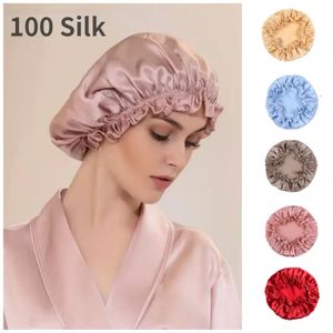 Hijabs Large 100 Silk Sleeping Cap For Women Hair Bonnets Head Cover Hair Loss Hats Luxury Silk Bonnets Night Hair Wrap Mulberry Silk 230511